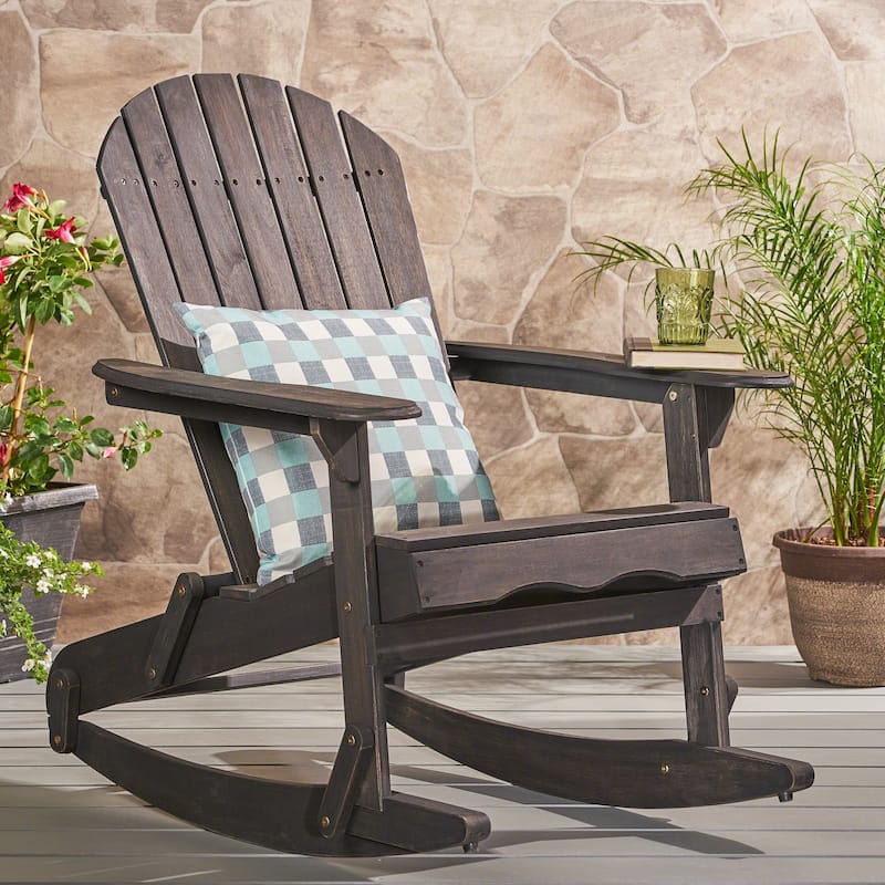 Dark Grey Wood Adirondack Outdoor Rocking Chair