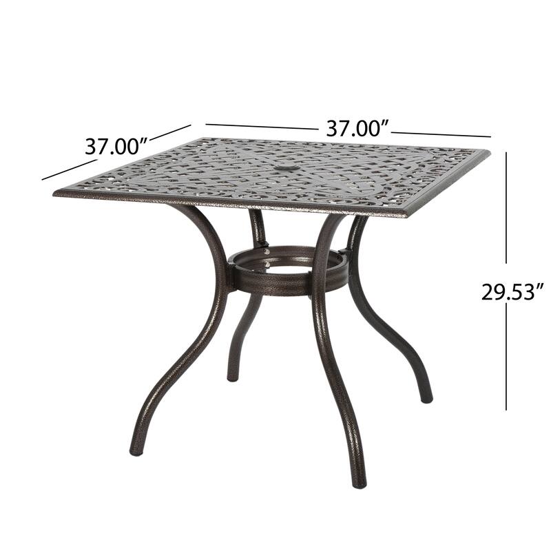 Roomfitters Outdoor Square Dining Table Cast Aluminum Patio Bistro Table with Decorative Lattice Top, Bronze