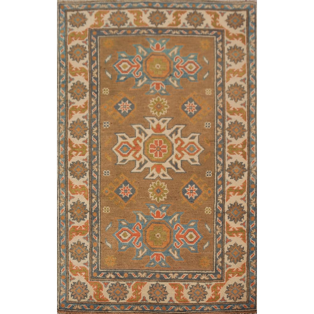 Brown Traditional Kazak Foyer Rug Hand-Knotted Wool Carpet - 2'7"x 4'0"