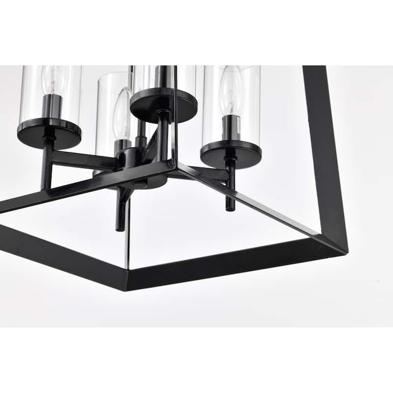 Antique Black 4-Light Farmhouse Lantern Pendant with Clear Glass Shades