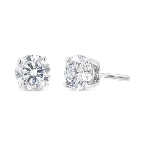 IGI Certified 14K White Gold 1 1/2 Cttw Lab Grown Diamond Solitaire Stud Earrings with Screwbacks (H-I Color, VS1-VS2 Clarity)