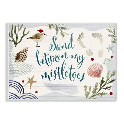Stupell Industries Sand Between Mistletoes Phrase Nautical Beach Christmas Wood Wall Art