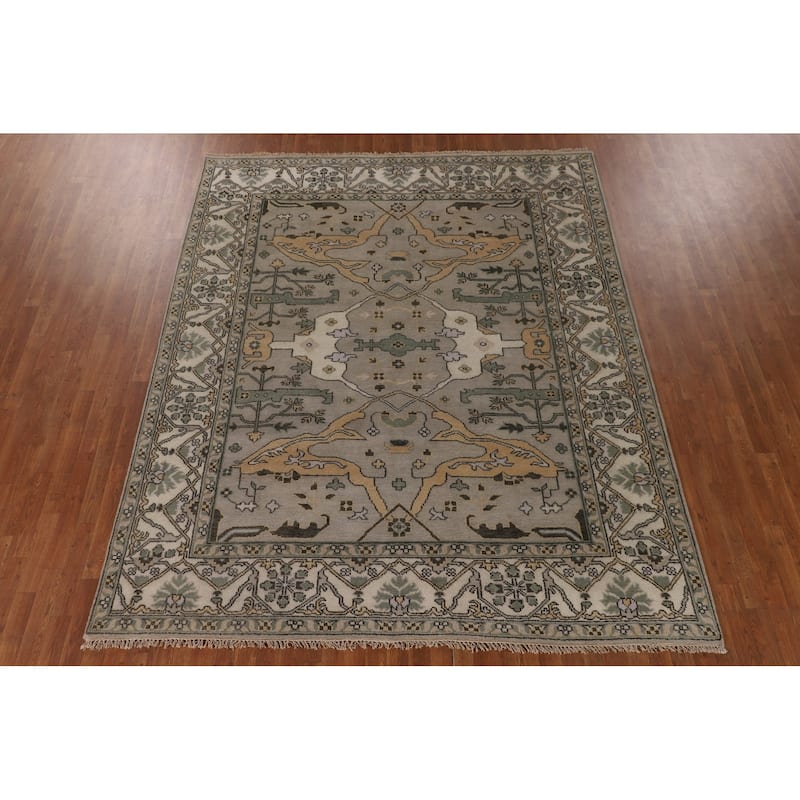 Al-Over Oushak Indian Area Rug Handmade Wool Carpet - 8'0"x 9'9"