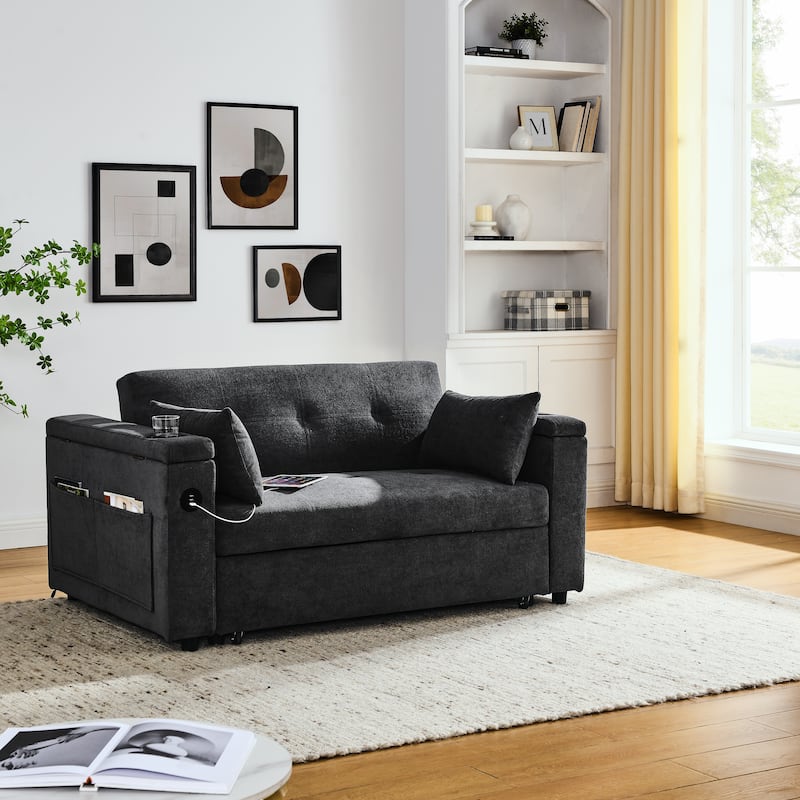 54" Pull-Out Sleeper Sofa Bed Double Seat Recliner Sofa Bed