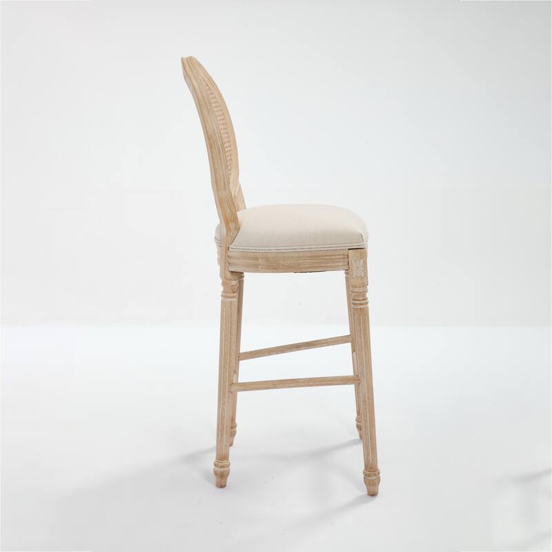 French Country Cotton Linen Barstools Set of 2 （25/29 Inch Seat High）