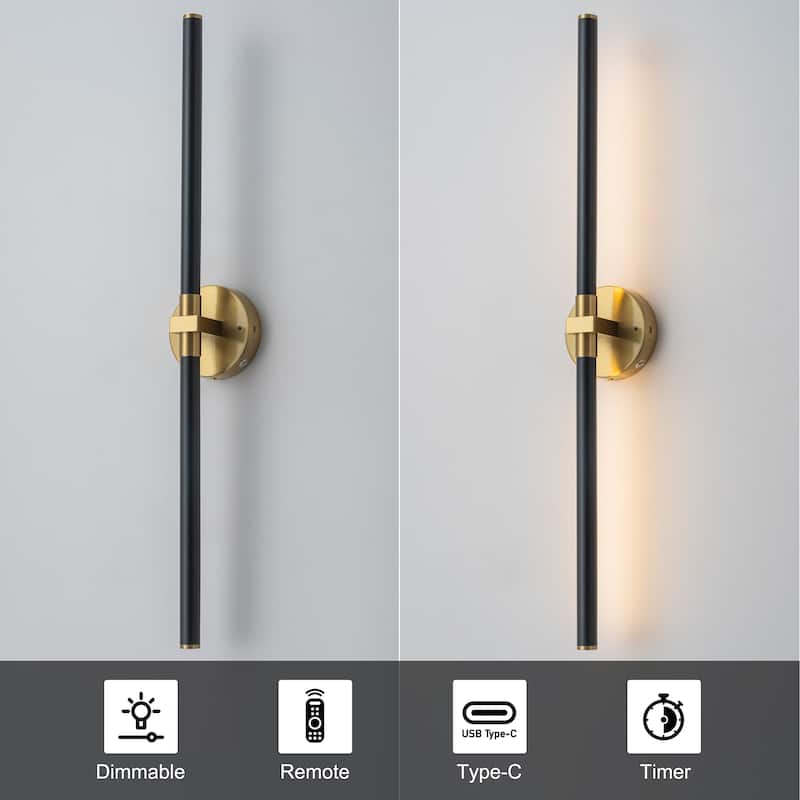 Starsky Minimalist Rechargeable Linear LED Vanity Light Dimmable Metal Wall Sconce with Remote