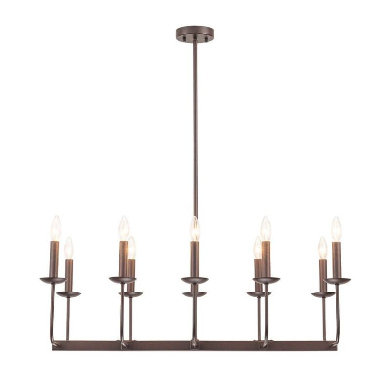 Farmhouse 10-Light Candle Iron Kitchen Island Linear Chandelier