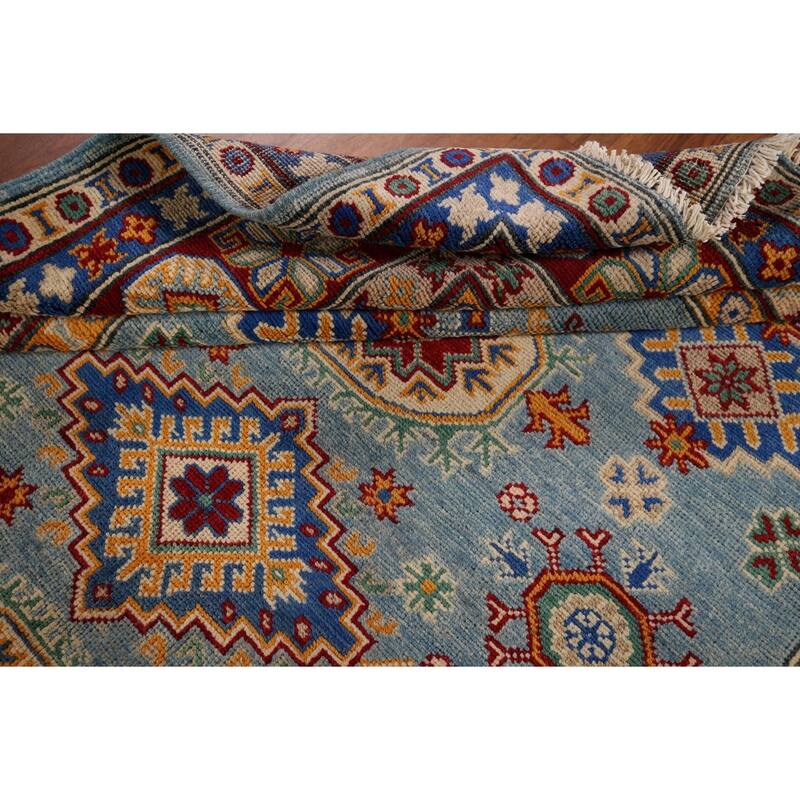 Light Blue Kazak Area Rug Handmade Bedroom Wool Carpet - 5'3" x 6'9"