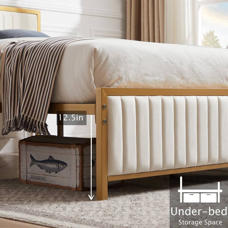 Javlergo Bed Frames with Upholstered Tufted Headboard and Footboard, Heavy Duty Steel Slats Platform, No Box Spring Needed