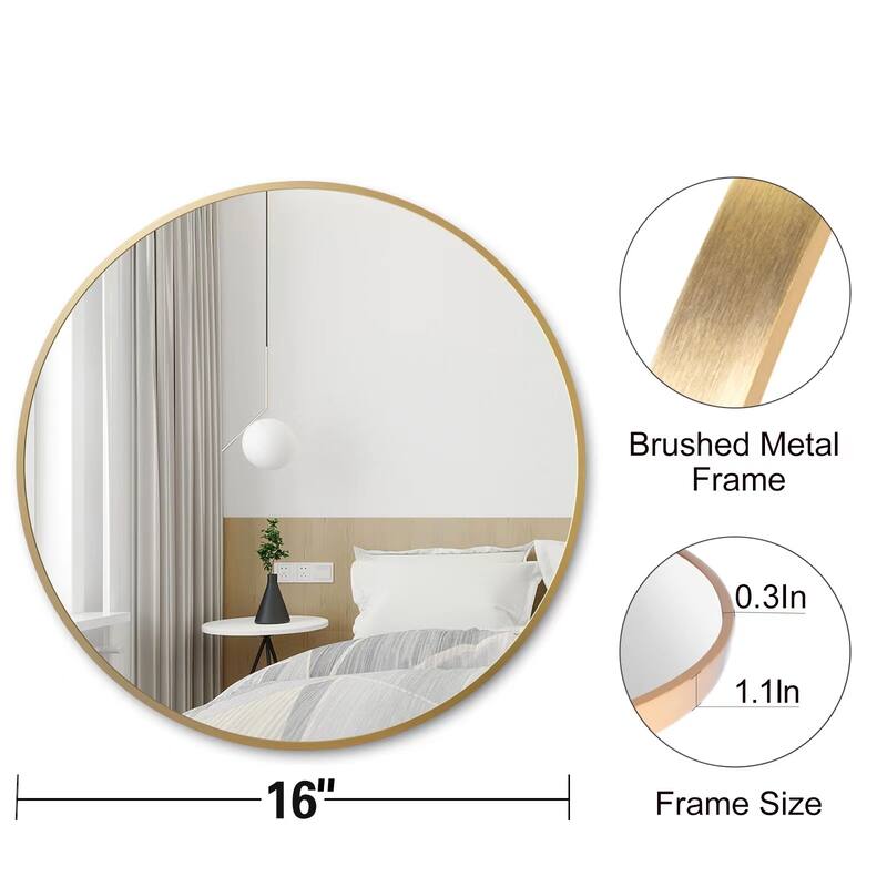 Round Mirror Wall Mounted, Circle Bathroom Vanity Wall Mirror with Metal Frame - 16/20/24/30/32/36"