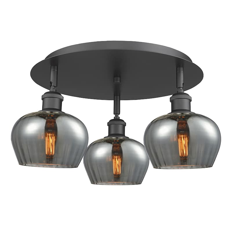 Innovations Lighting Fenton - 3 Light 18" Flush Mount - Matte Black/Plated Smoke
