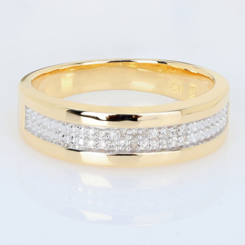 Miadora 1/10ct TDW Diamond Mens Double Row Anniversary Band in Yellow Silver