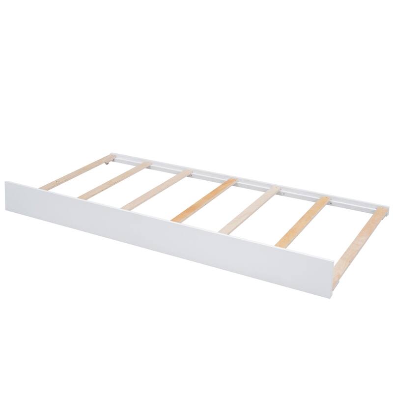Roomfitters Queen Size Storage Platform Bed with LED Headboard, 2 Drawers and Twin Trundle, Space-Saving