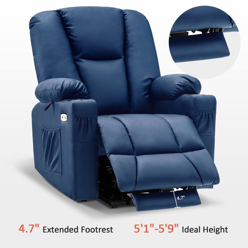 MCombo Electric Power Lift Recliner Chair with Extended Footrest, Cup Holders, Faux Leather 7507