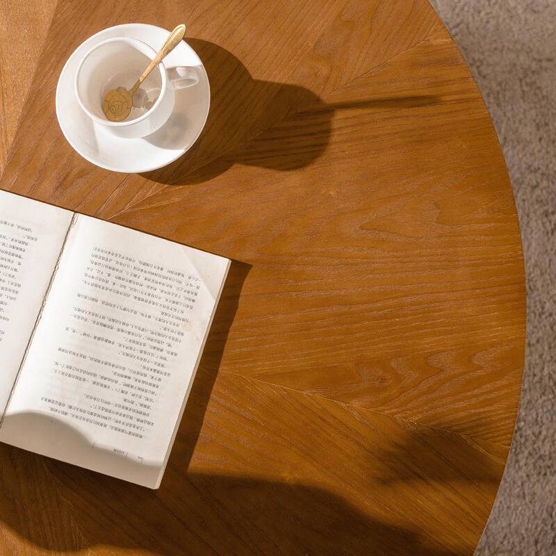 Retro Round Coffee Table with Storage