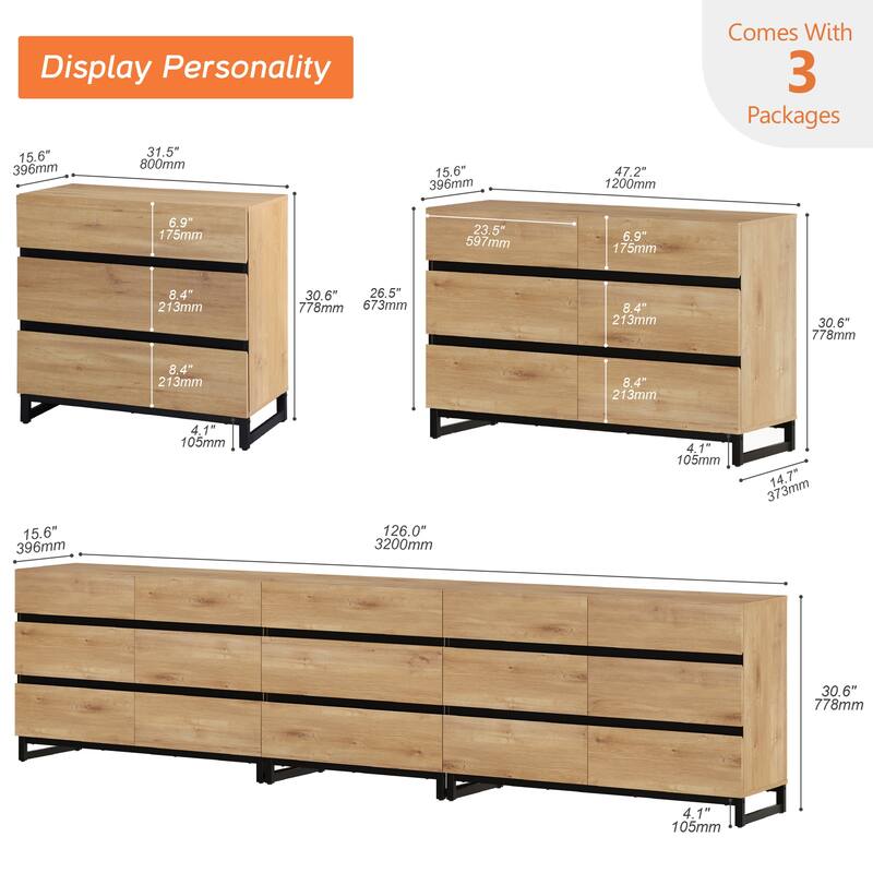 WAMPAT 3 in 1 Modern Sideboard with Adjustable Shelves and 2 Drawers, Coffee Bar Cabinet for Living Room, Kitchen