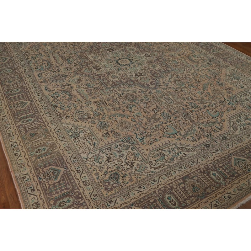 Tabriz Persian Vintage Area Rug Hand-Knotted Peach Wool Carpet - 8'4" x 11'3"