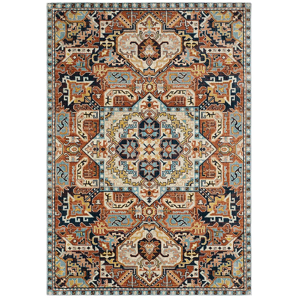 Style Haven Jaxon Bohemian Tribal Orange/Blue Area Rug