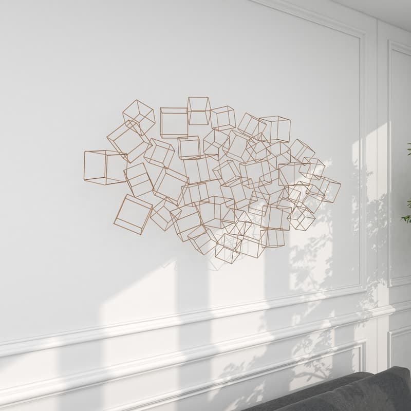 Metal Geometric 3D Square Home Wall Decor - Black or Gold - Roche River Decor