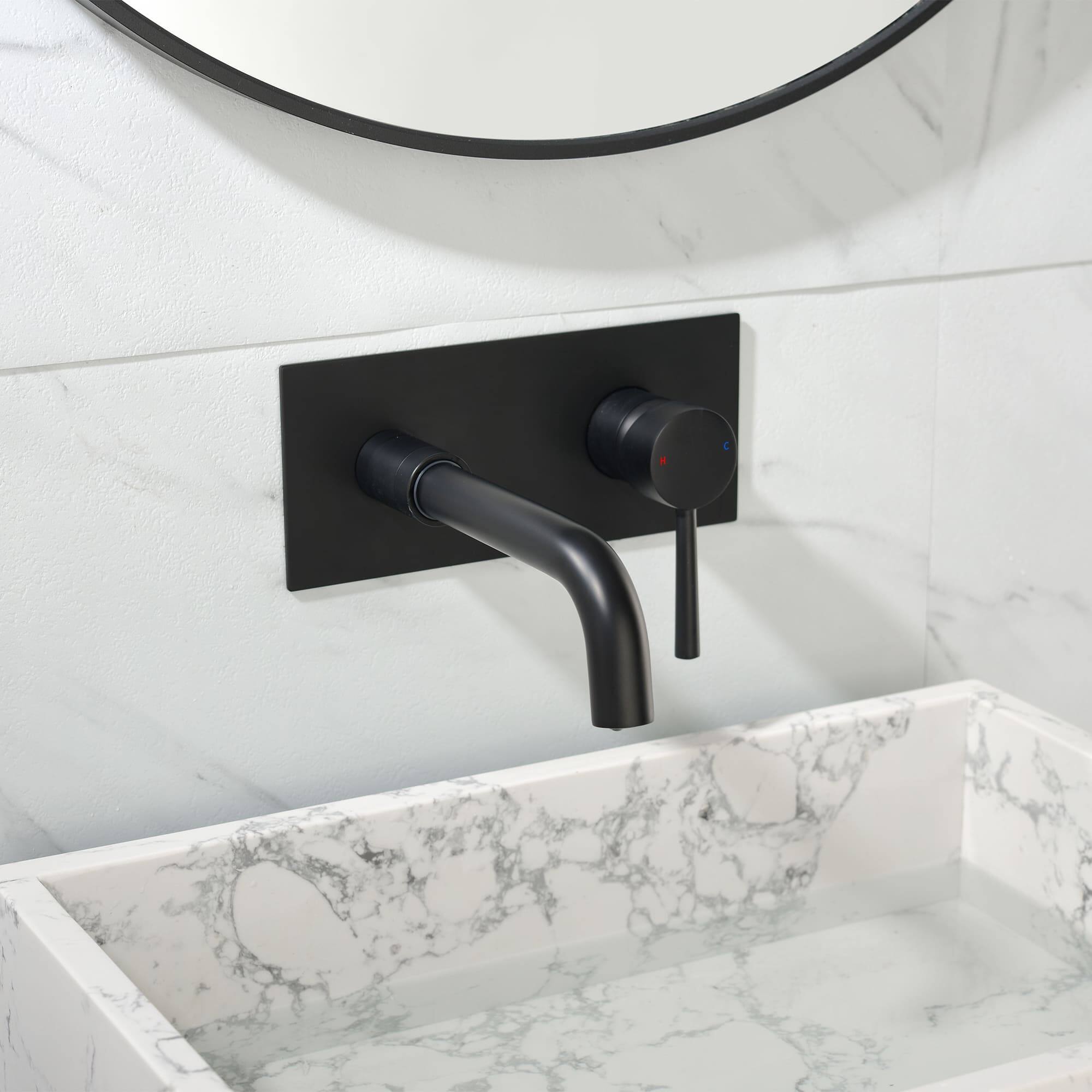 Wall Mount Bathroom Sink Faucet Single Handle Matte Black Bathroom