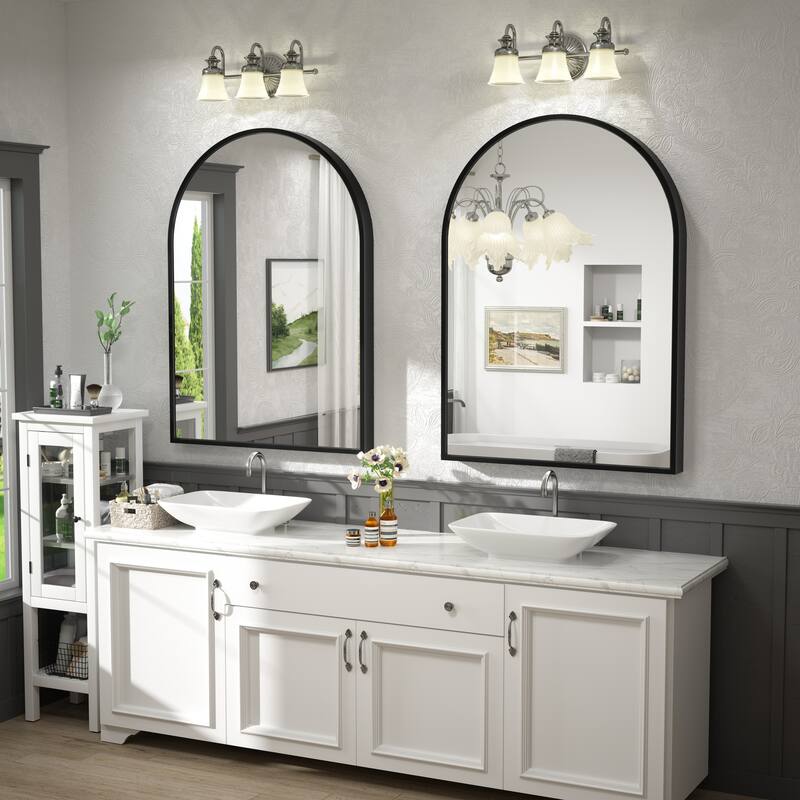 Arch High-Strength Tempered Glass and Aluminum Alloy Framed French Cleat Mounted Wall Mirror