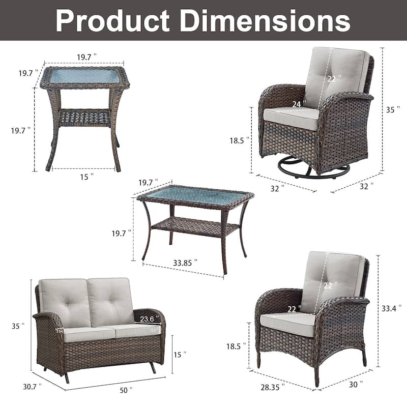8-Piece Loveseat Glider with Rocking Chair Coffee Table, Side Table - Brown