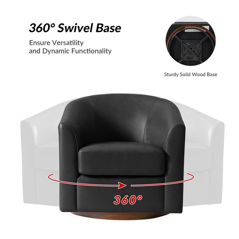 Althea Modern Genuine Leather Swivel Barrel Chair with Solid Wood Base Set of 2 By HULALA HOME