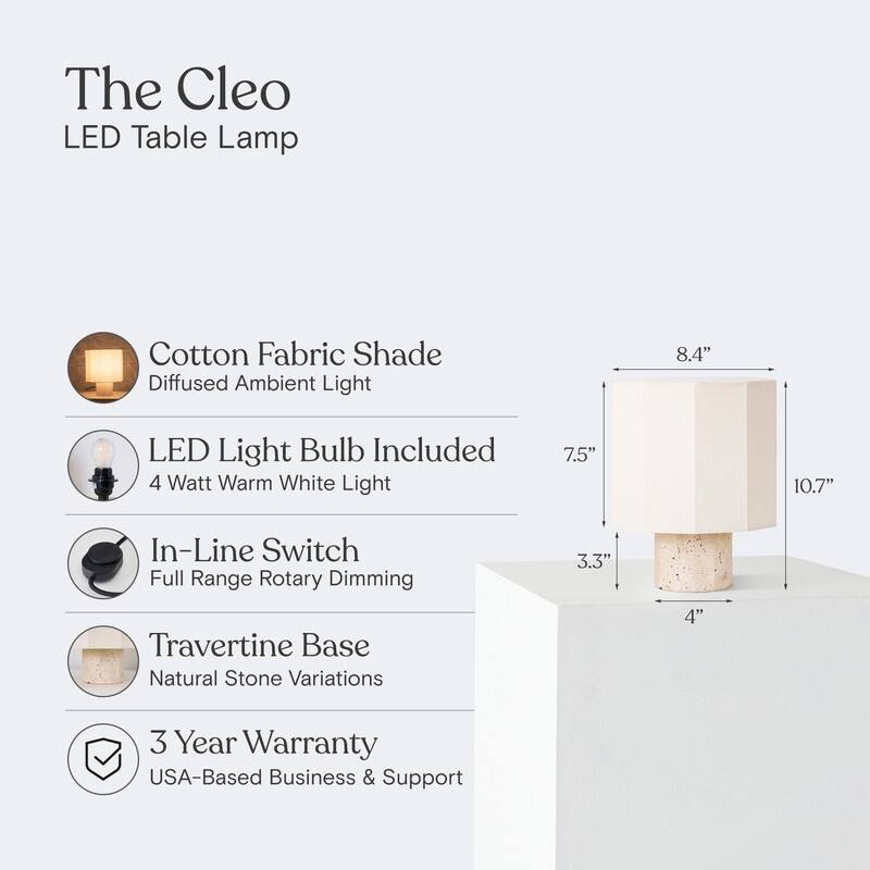 Brightech Cleo LED Natural Beige Stone Boho Modern Dimmable Bedside Nightstand Desk Lamp