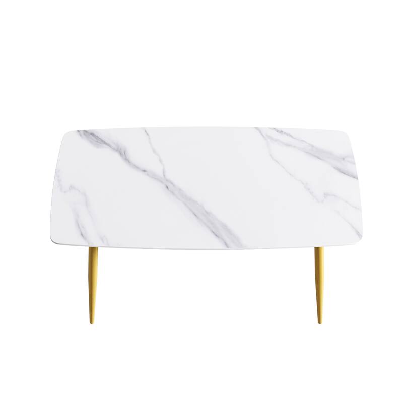 63" Modern Dining Table,Sintered Stone Tabletop and Solid Gold Carbon Steel Base