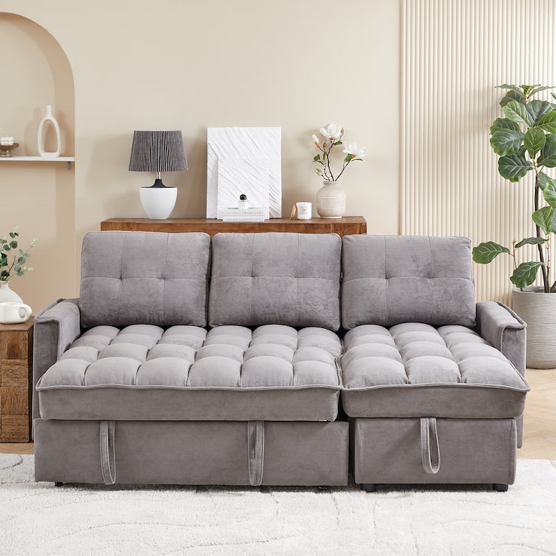 78.75" Chenille L-Shaped Reclining Sofa Bed with USB-C
