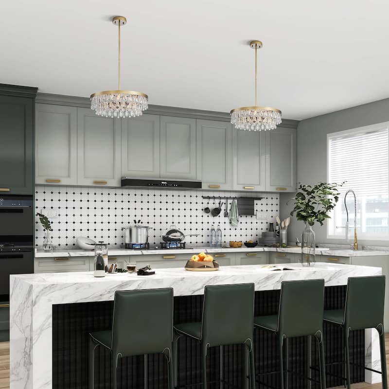Viviana Brushed Brass 4-light Crystal Teardrop Round Chandelier - 18 inches in diameter x 5.6 inches H