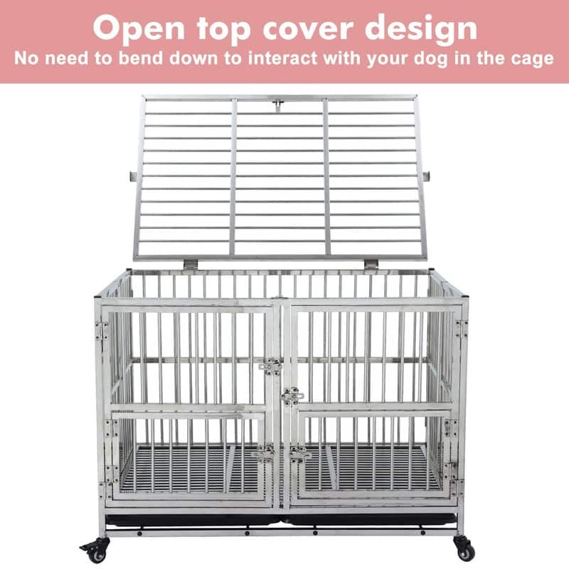 48 inch HeavyDuty Stainless Steel Dog Crate Indestructible Kennel with Wheels