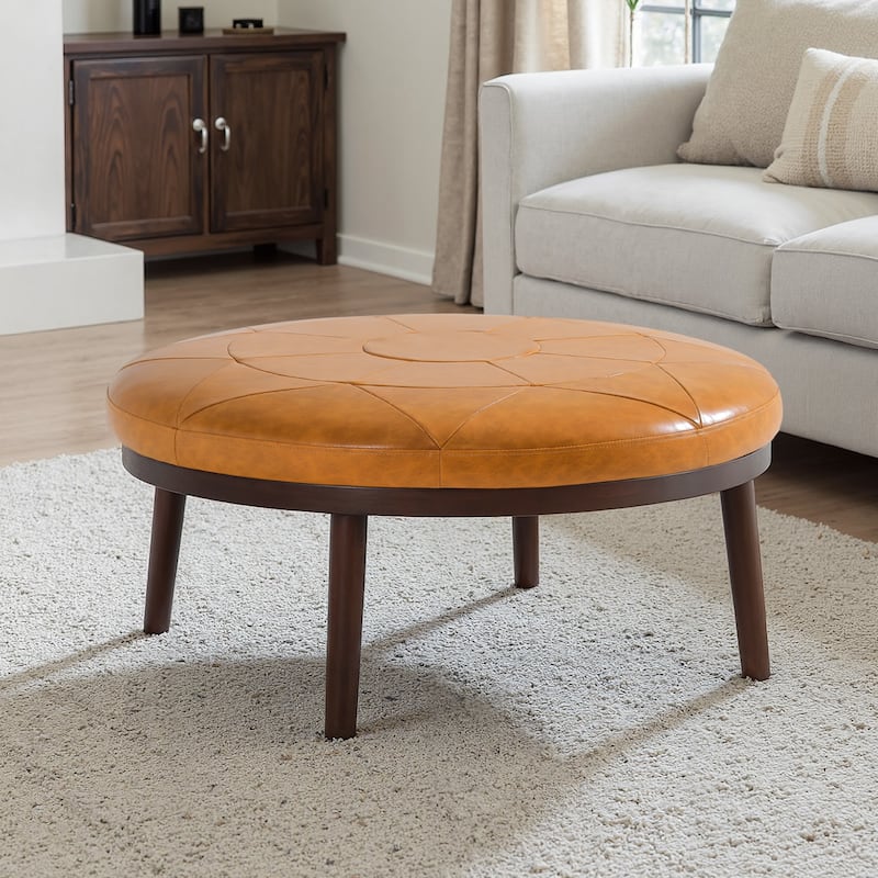 Lumibee 34.5" W Full Grain Genuine Italian Leather Ottoman