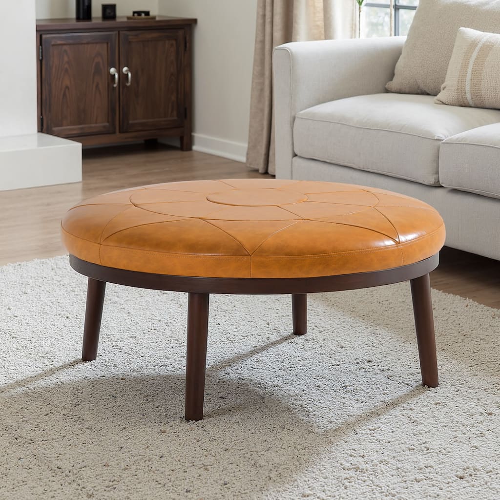 Lumibee 34.5" W Full Grain Genuine Italian Leather Ottoman