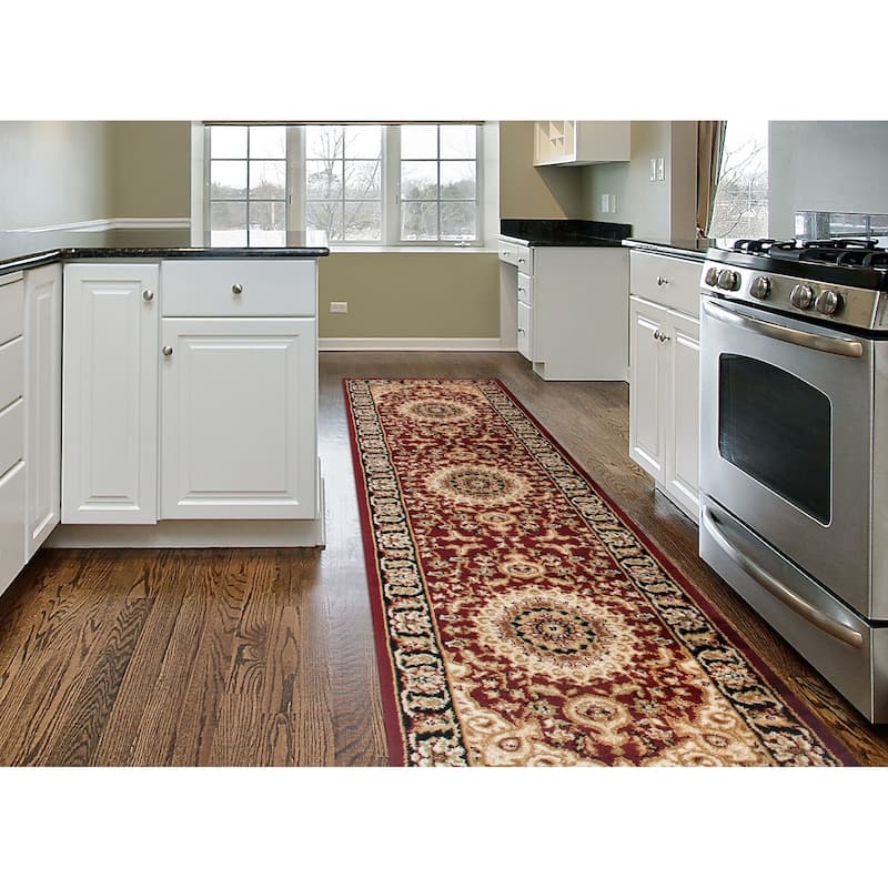World Rug Gallery Traditional Oriental Medallion Area Rug - 2' x 10' - Burgundy