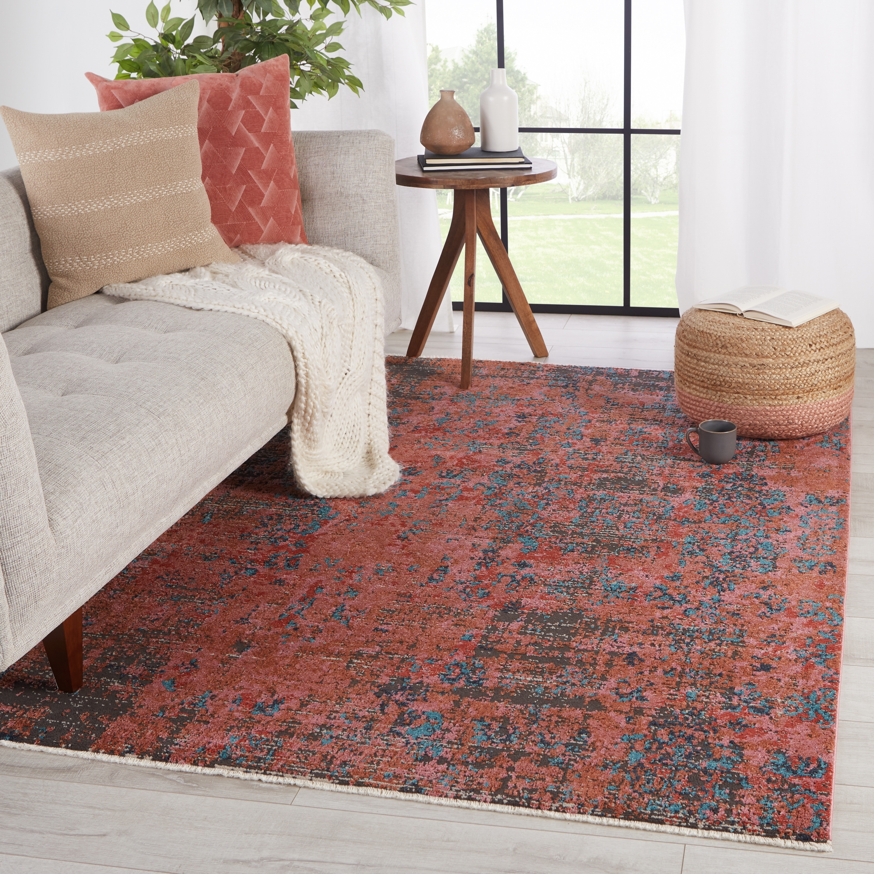 Ezlyn Abstract Red Teal Area Rug On