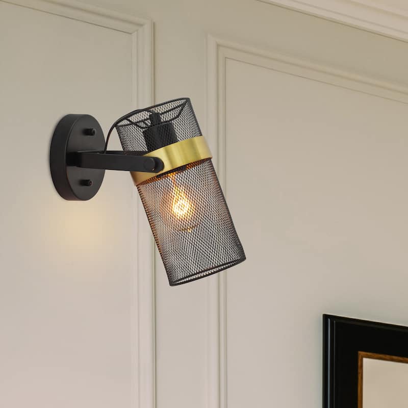Grayson River of Goods Black Painted Metal Mesh Drum Shade Wall Sconce 5.25" x 4.75" x 12