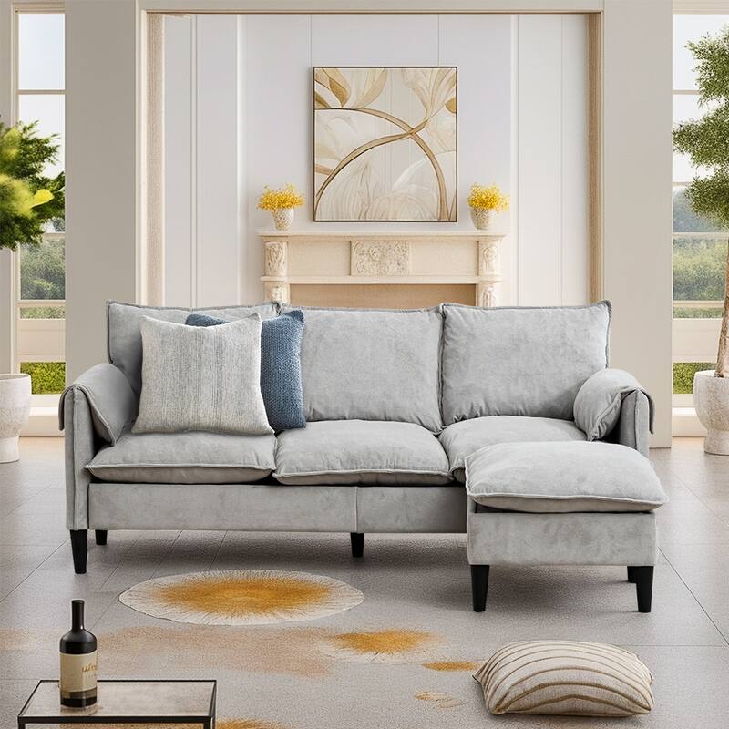 Convertible L-Shape Sofa Bed, Storage, Footstool, 3-Seater Multi-Space - Beige