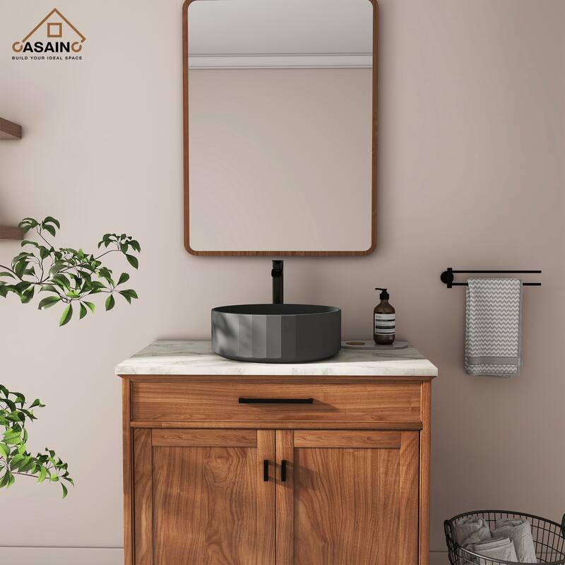 CASAINC Concrete Stripes Design Round Bathroom Vessel Sink Art Basin with The Same Color Drainer