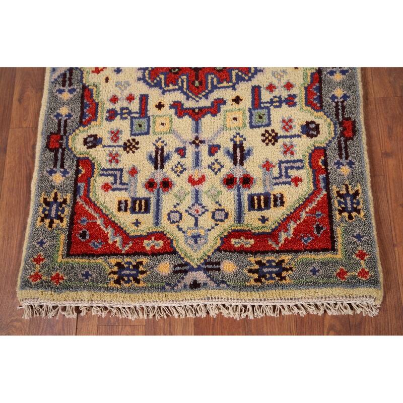 Geometric Kazak Indian Accent Rug Handmade Wool Carpet - 2'0" x 3'0"