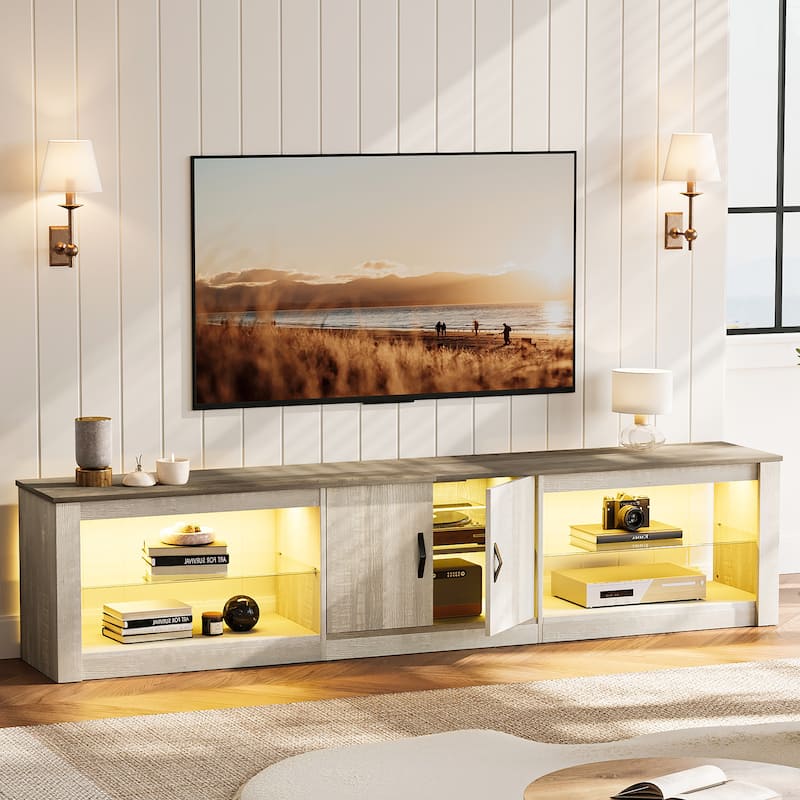 80" TV Stand LED Entertainment Center for TVs up to 85" with Two Storage Cabinets - 80 inch