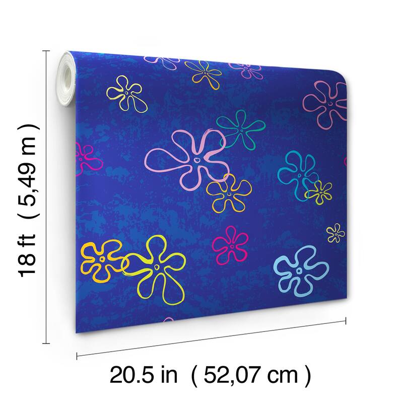 RoomMates SpongeBob SquarePants Floral Blue Peel and Stick Wallpaper - N/A