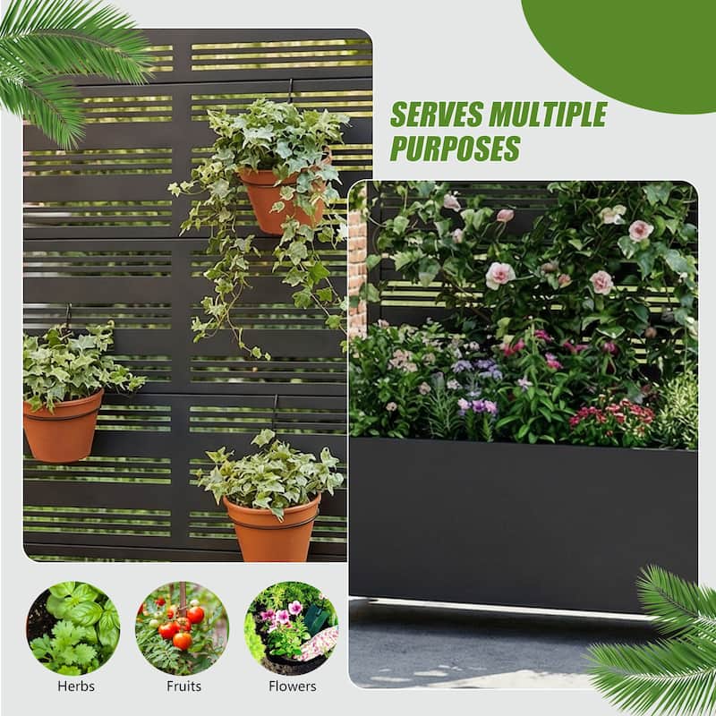 Metal Galvanized Planter Box with Trellis Privacy Screen Lockable Wheels Set of 2