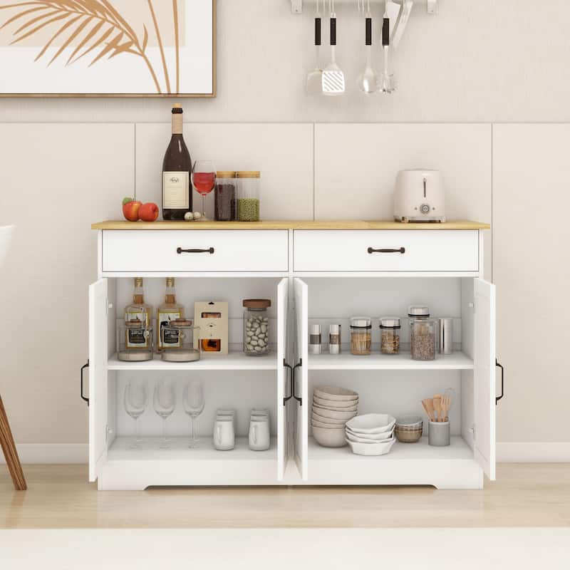 Farmhouse Buffet Cabinet: Rustic Charm with 2 Drawers, 4 Doors