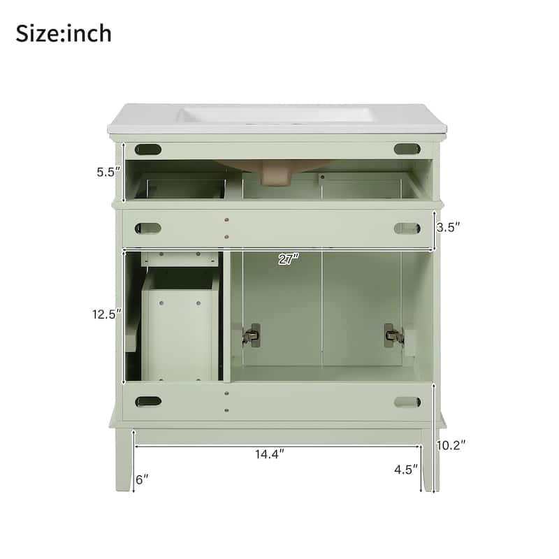30" Modern Bathroom Vanity with Ceramic Sink for Small Bathrooms