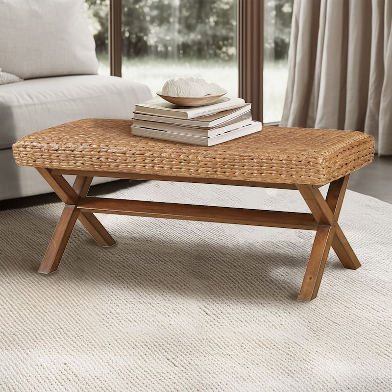 INK+IVY Seadrift Hand-Woven Water Hyacinth Accent Bench