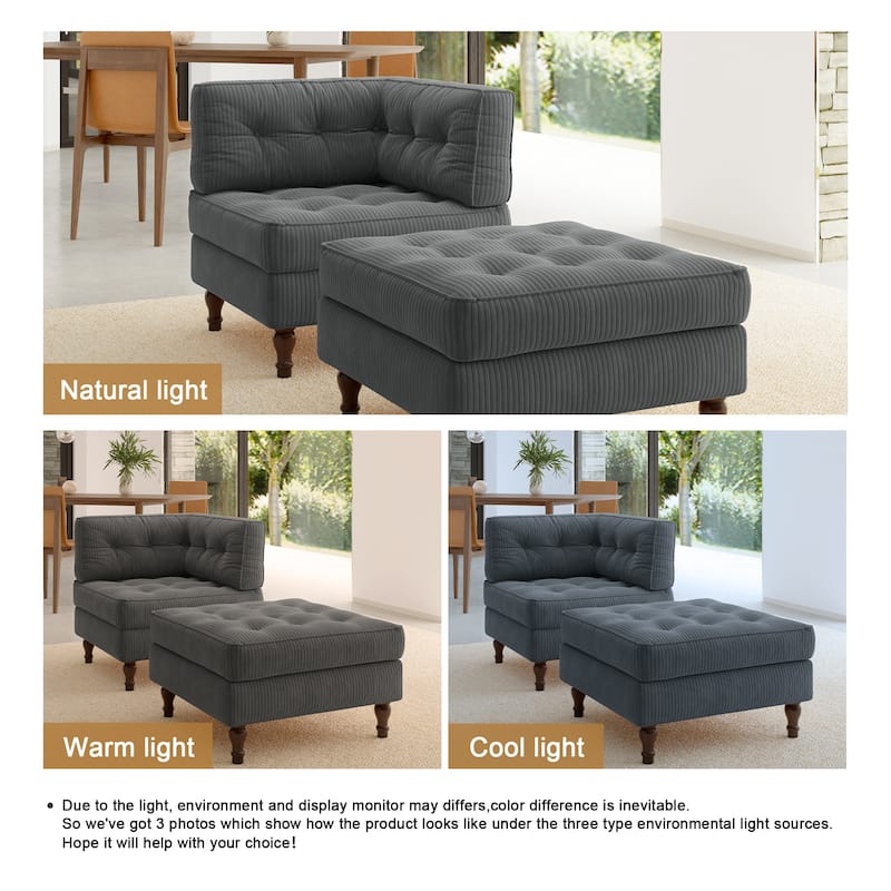 Corduroy Tufted Accent Chair Armchair and Ottoman Set