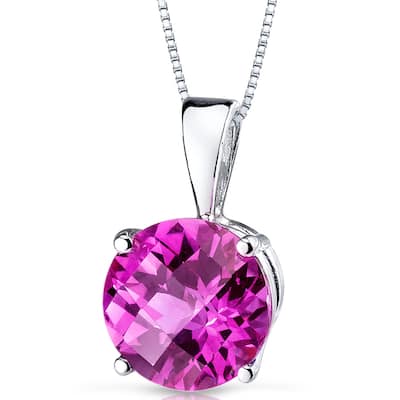 14k White Gold 2.59 ct Created Pink Sapphire Pendant Necklace