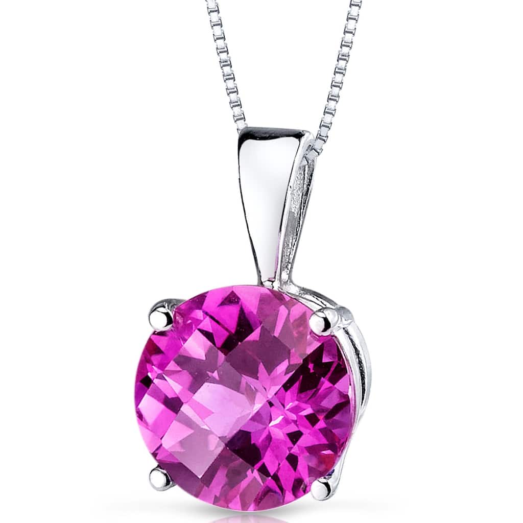 14k White Gold 2.59 ct Created Pink Sapphire Pendant Necklace