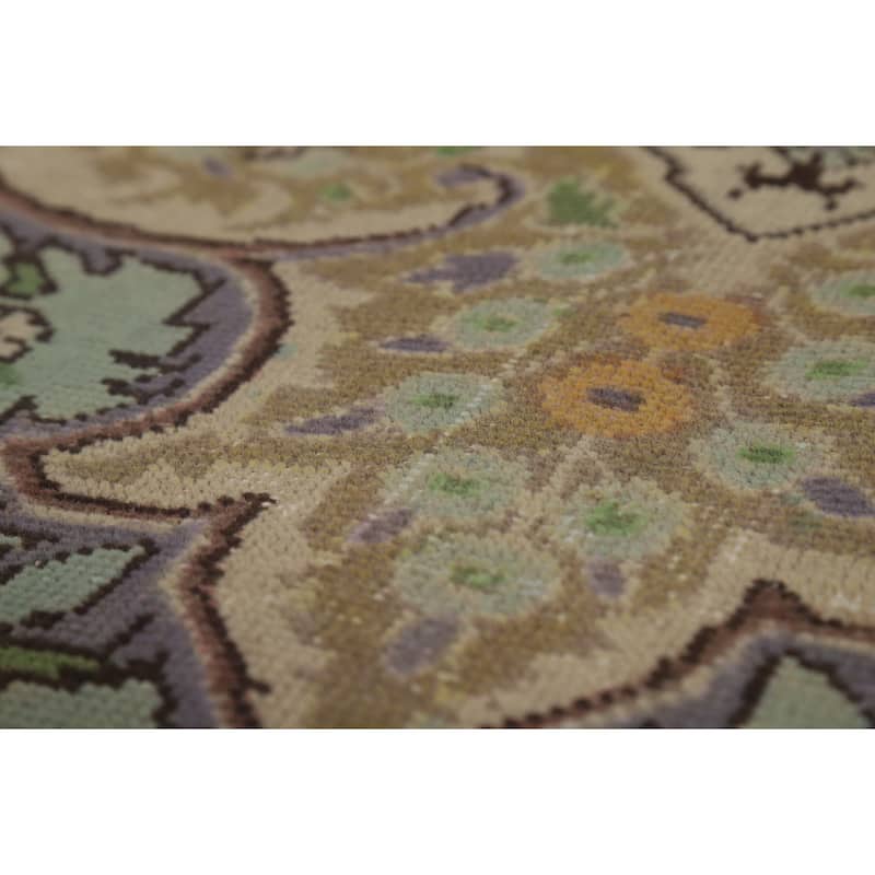 Aqua Green Medallion Tabriz Persian Area Rug Hand-Knotted Wool Carpet - 6'2"x 9'3"